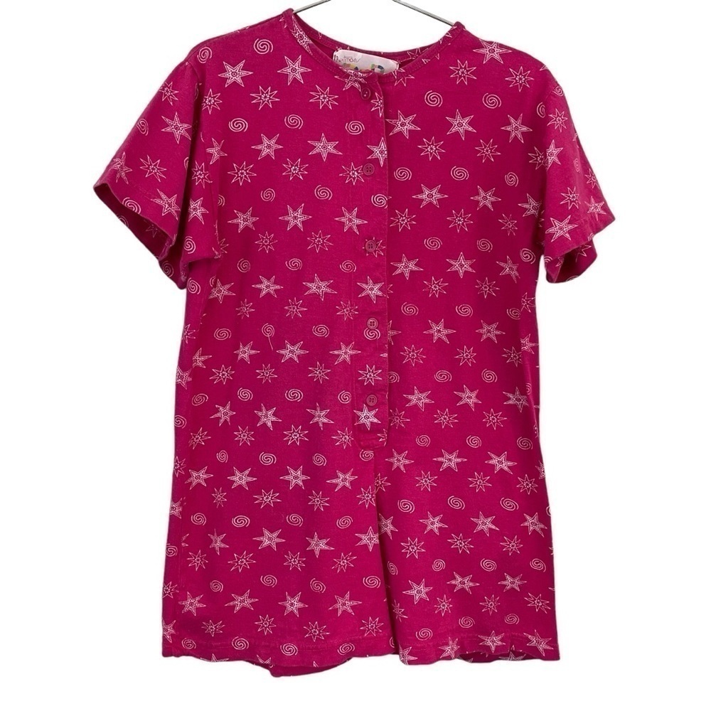 Vintage Reitmans Romper Girls Sz 7/8 Pink Star Printed Shorts Jumper Cool Summer